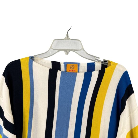Ruby Rd. Womens PXL Cabana Club Striped Knit Top Yellow/Blue/White 3/4 Sleeve - Picture 2 of 9